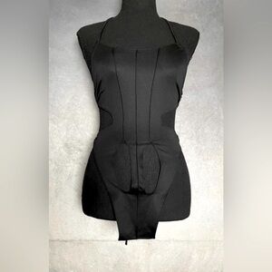 NWOT Dolls Kill - Kikiriki black satin halter top with cut out detailing